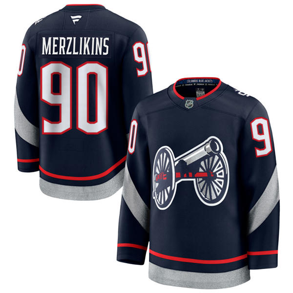 Mens Columbus Blue Jackets #90 Elvis Merzlikins Fanatics Navy 2025 NHL Stadium Series Premium Player Jersey