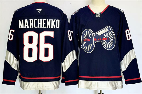 Mens Columbus Blue Jackets #86 Kirill Marchenko Fanatics Navy 2025 NHL Stadium Series Premium Player Jersey