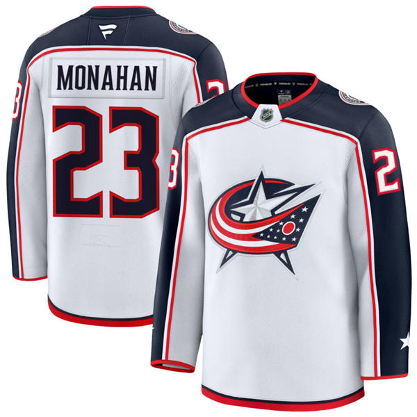 Mens Columbus Blue Jackets #23 Sean Monahan Fanatics White Away Player Jersey