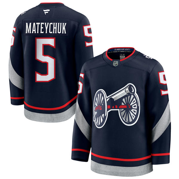 Mens Columbus Blue Jackets #5 Denton Mateychuk Fanatics Navy 2025 NHL Stadium Series Premium Player Jersey