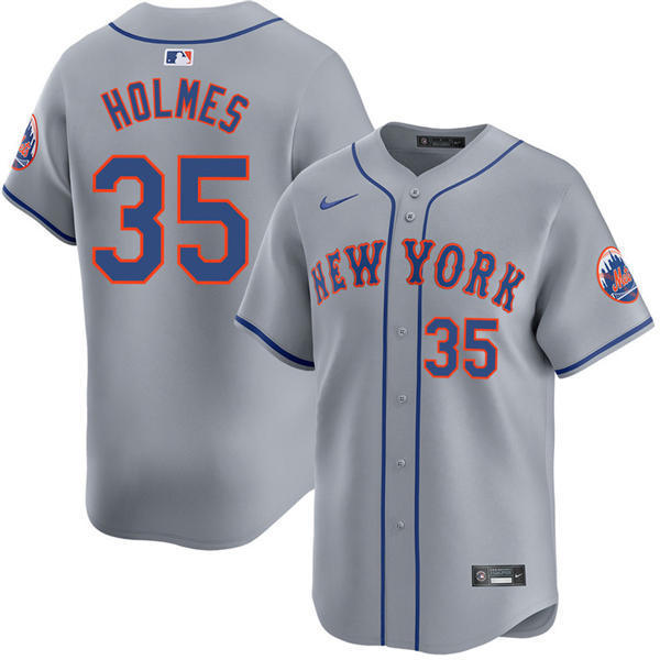 Mens New York Mets #35 Clay Holmes Nike Gray Road Limited Player Jersey