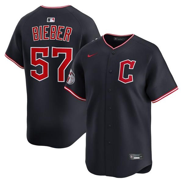Mens Cleveland Guardians #57 Shane Bieber Nike 2025 Navy Alternate Limited Player Jersey