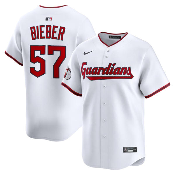 Mens Cleveland Guardians #57 Shane Bieber Nike 2025 White Home Limited Player Jersey
