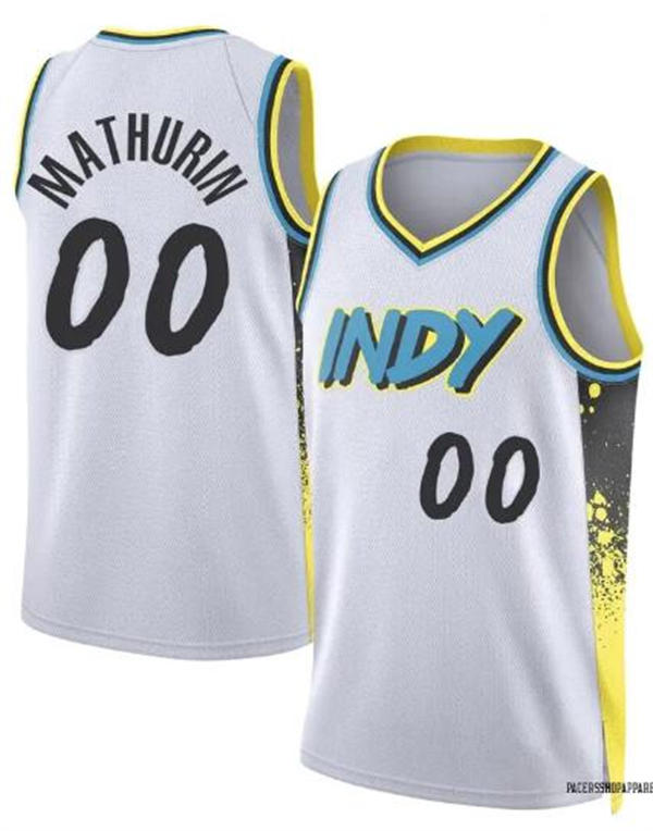 Mens Indiana Pacers #00 Bennedict Mathurin 2024-25 White City Edition Jersey