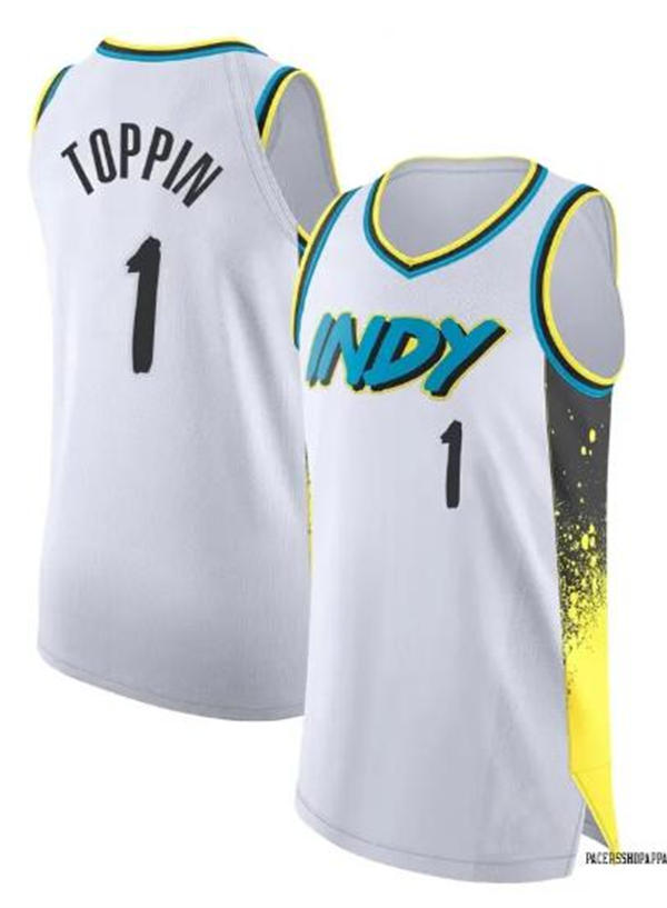 Mens Indiana Pacers #1 Obi Toppin 2024-25 White City Edition Jersey