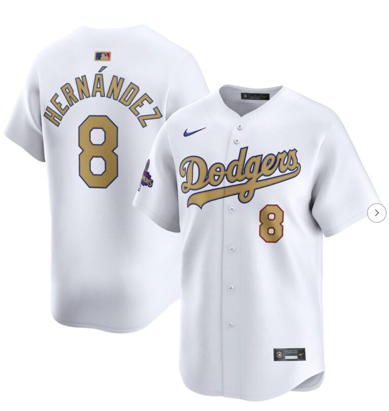 Mens Los Angeles Dodgers #8 Enrique Hernandez Nike 2025 White Gold Collection Limited Jersey