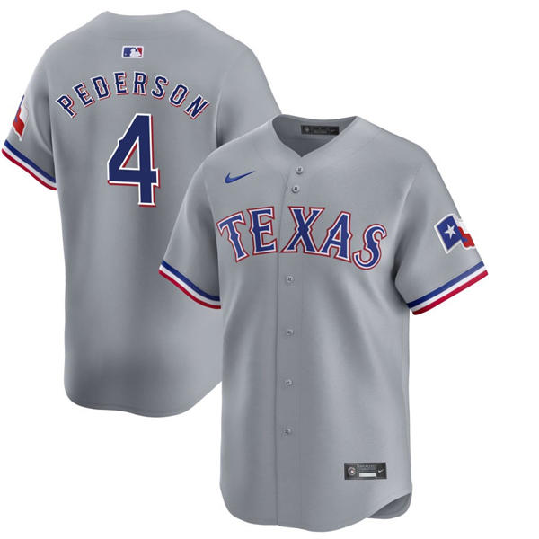 Mens Texas Rangers #4 Joc Pederson Nike Gray Road Limited Jersey