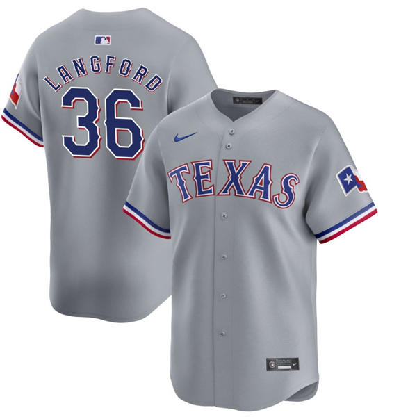 Mens Texas Rangers #36 Wyatt Langford Nike Gray Road Limited Jersey
