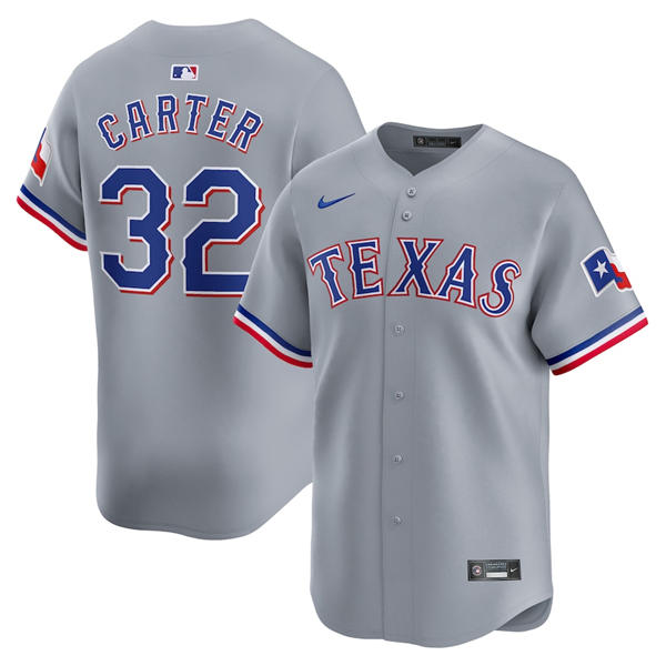 Mens Texas Rangers #32 Evan Carter Nike Gray Road Limited Jersey
