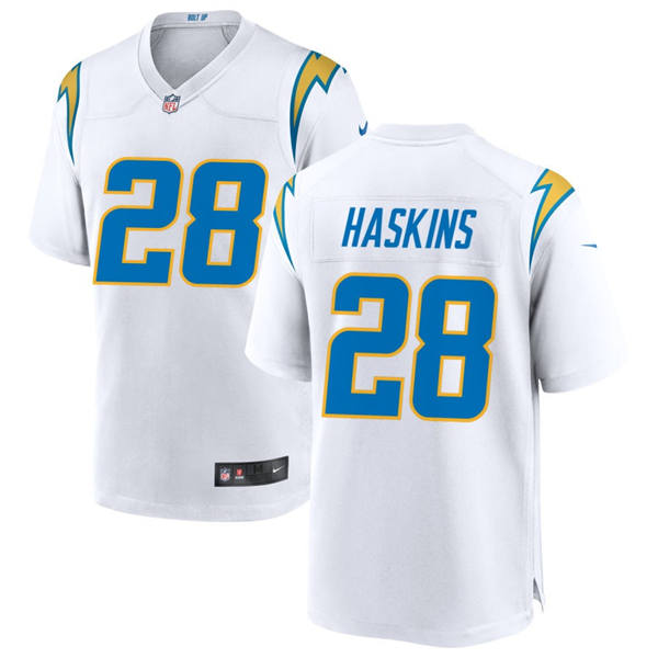 Men's Los Angeles Chargers #28 Hassan Haskins Nike White Vapor Limited Player Jersey