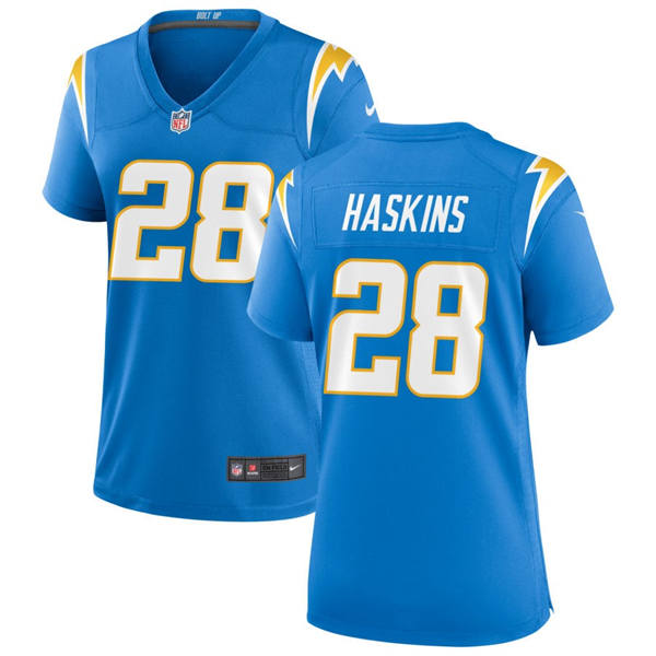 Women's Los Angeles Chargers #28 Hassan Haskins Powder Blue Limited Jersey