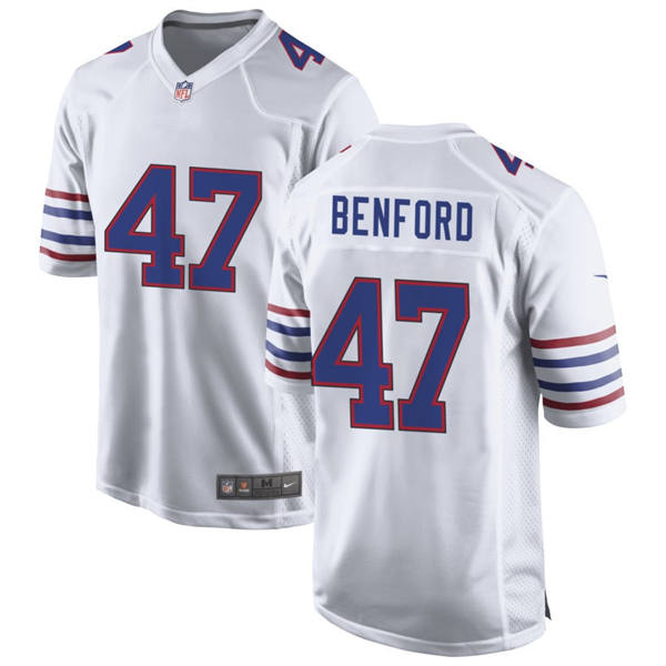 Mens Buffalo Bills #47 Christian Benford Nike White Alternate Retro Vapor Limited Jersey