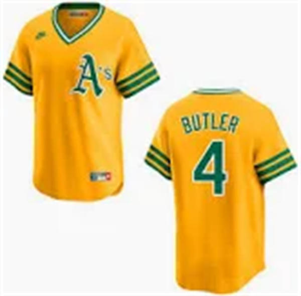 Men's Athletics #4 Lawrence Butler Nike Gold Pullover Cooperstown Jersey