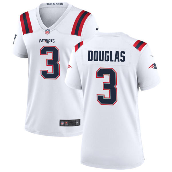 Womens New England Patriots #3 Demario Douglas Nike White Limited Jersey