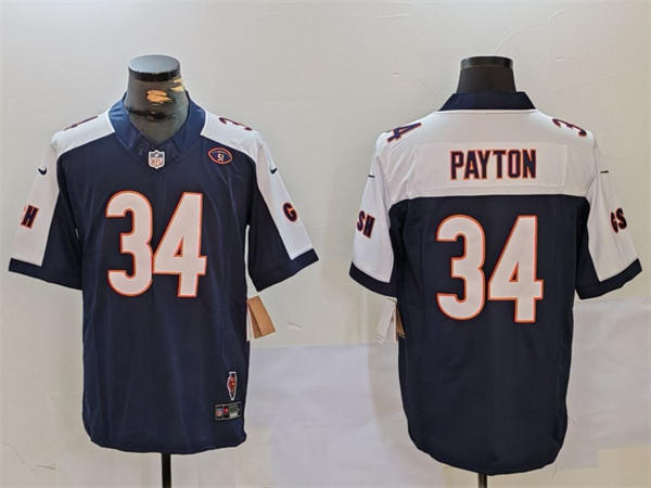 Mens Chicago Bears Retired Player #34 Walter Payton Navy White Gratitude F.U.S.E. Limited Jersey