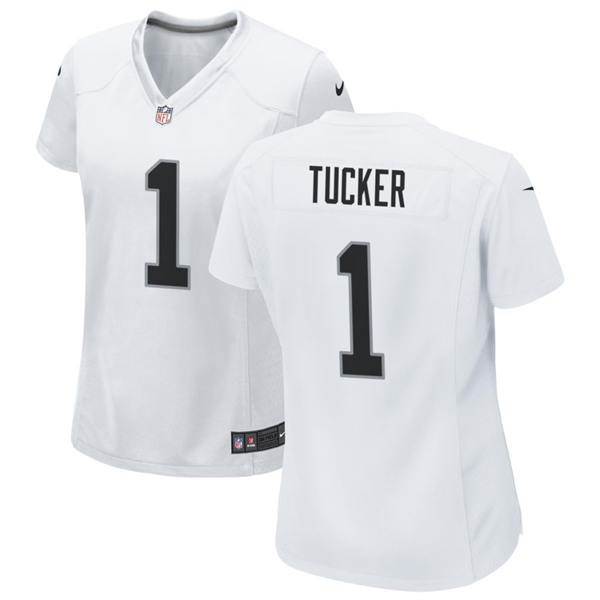 Women's Las Vegas Raiders #1 Tre Tucker Nike White Limited Player Jersey