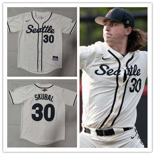Mens Youth Seattle Redhawks #30 Tarik Skubal Nike Cream with Name College Baseball 2018 Retro Jersey