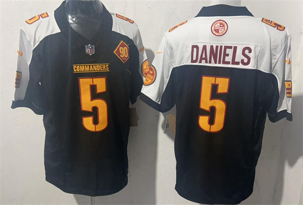 Mens Washington Commanders #5 Jayden Daniels Black White Gratitude F.U.S.E. Limited Jersey