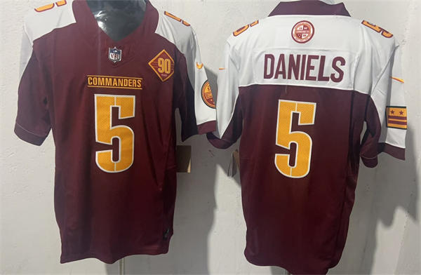 Mens Washington Commanders #5 Jayden Daniels Burgundy White Gratitude F.U.S.E. Limited Jersey