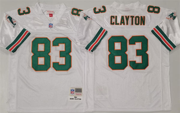Men's Miami Dolphins #83 Mark Clayton Mitchell & Ness 1984 White Throwback Jersey