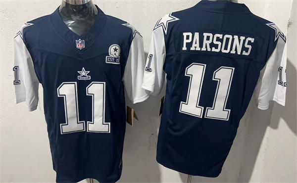 Mens Dallas Cowboys #11 Micah Parsons Navy White EST 1960 Anniversary Gratitude F.U.S.E. Limited Jersey