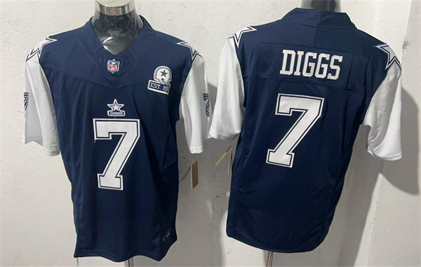 Mens Dallas Cowboys #7 Trevon Diggs Navy White EST 1960 Anniversary Gratitude F.U.S.E. Limited Jersey