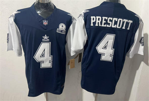 Mens Dallas Cowboys #4 Dak Prescott  Navy White EST 1960 Anniversary Gratitude F.U.S.E. Limited Jersey