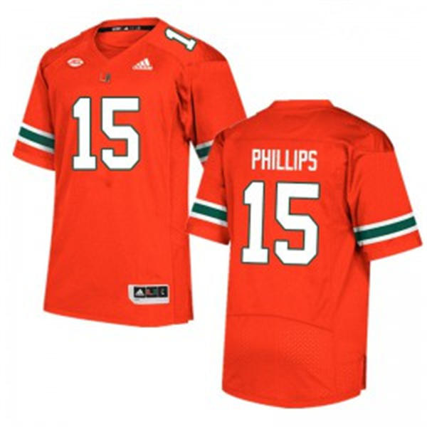 Mens Youth Miami Hurricanes #15 Jaelan Phillips 2020 Orange Football Game Jersey