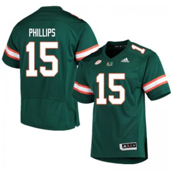 Mens Youth Miami Hurricanes #15 Jaelan Phillips 2020 Green Football Game Jersey