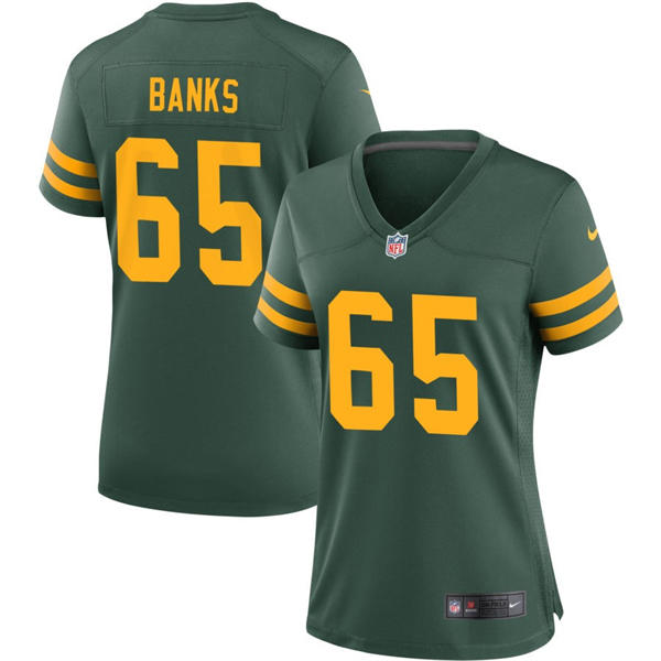Womens Green Bay Packers #65 Aaron Banks Nike Green Alternate Retro 1950s Throwback Jersey