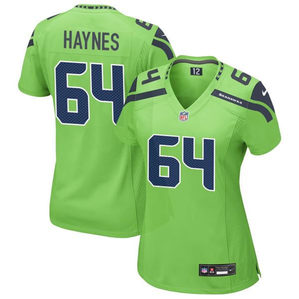 Women's Seattle Seahawks #64 Christian Haynes Nike Neon Green Limited Jersey