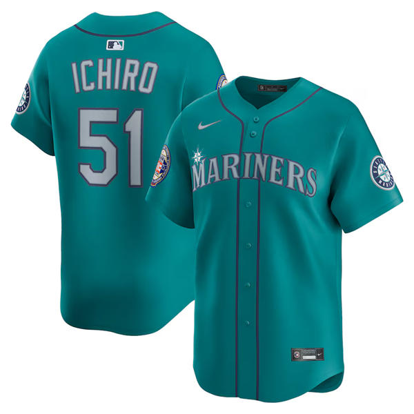 Men's Seattle Mariners Retired Player #51 Ichiro Suzuki Nike 2025 MLB Hall of Fame Nike Aqua Alternate Limited Jersey