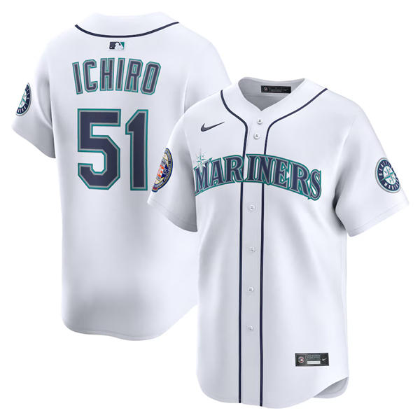 Men's Seattle Mariners Retired Player #51 Ichiro Suzuki Nike 2025 MLB Hall of Fame Nike White Home Limited Jersey