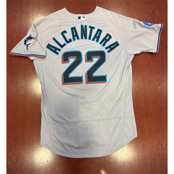 Mens Miami Marlins #22 Sandy Alcantara Nike Gray Road Limited Jersey