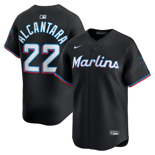 Mens Miami Marlins #22 Sandy Alcantara Nike Black Alternate Limited Jersey