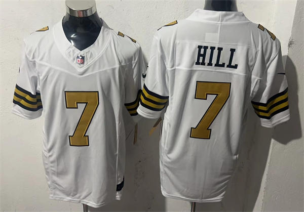 Mens New Orleans Saints #7 Taysom Hill Nike White Gold Alternate F.U.S.E Limited Jersey 