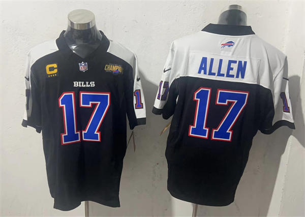 Mens Buffalo Bills #17 Josh Allen Navy White 2023 AFC East Champions Patch Gratitude F.U.S.E. Limited Jersey