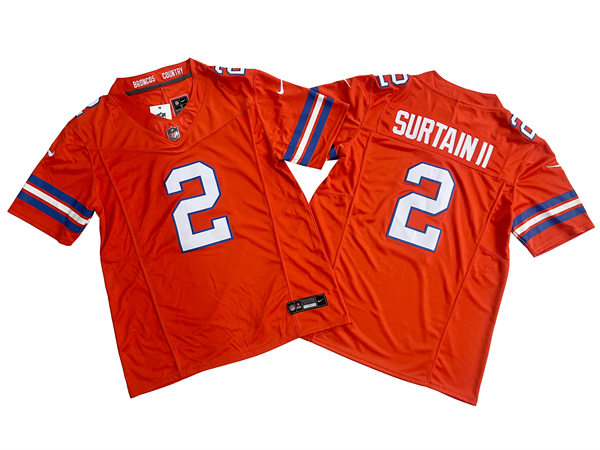 Youth Denver Broncos #2 Patrick Surtain II Nike Orange Mile High Collection 1977 Throwback Limited Jersey