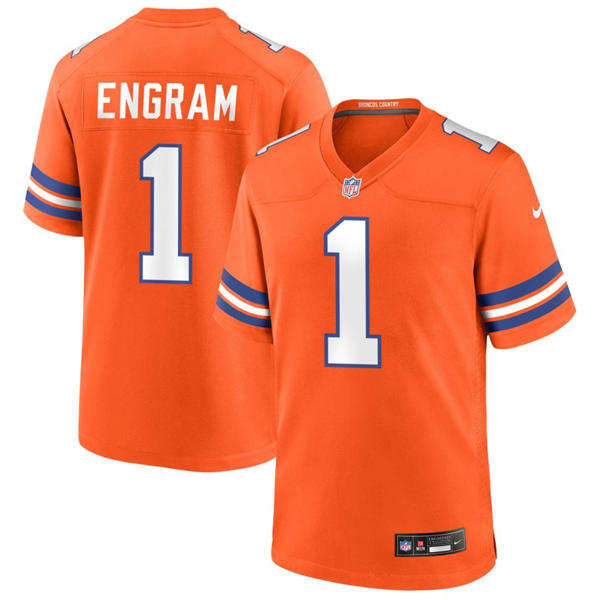 Mens Denver Broncos #1 Evan Engram Nike Orange Mile High Collection 1977 Throwback F.U.S.E. Limited Jersey