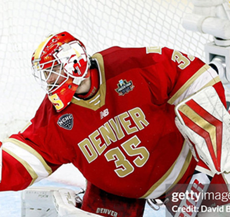 Mens Youth Denver Pioneers #35 Matt Davis 2025 Crimson College Hockey Game Jersey