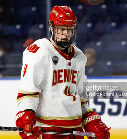 Mens Youth Denver Pioneers #4 Jack Devine 2025 White College Hockey Game Jersey
