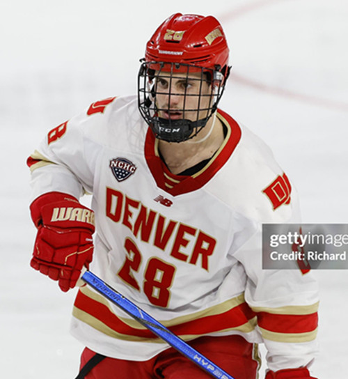Mens Youth Denver Pioneers #28 Zeev Buium 2025 White College Hockey Game Jersey