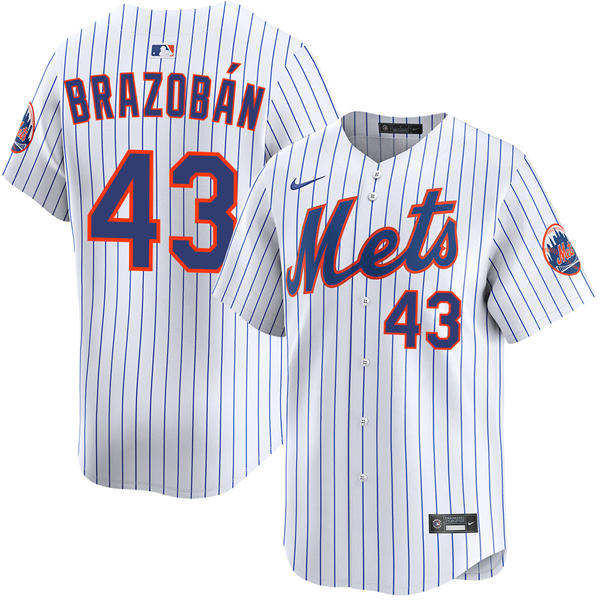 Mens New York Mets #43 Huascar Brazoban Nike Home White Pinstripe Limited Player Jersey