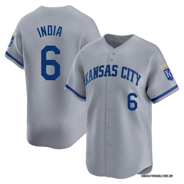 Mens Kansas City Royals #6 Jonathan India Nike Gray Road Limited Player Jersey