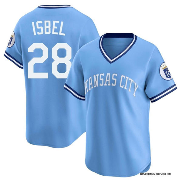 Mens Kansas City Royals #28 Kyle Isbel Nike Light Blue Throwback Cooperstown Collection Limited Jersey