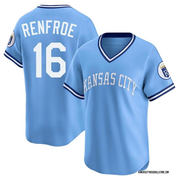 Mens Kansas City Royals #16 Hunter Renfroe Nike Light Blue Throwback Cooperstown Collection Limited Jersey