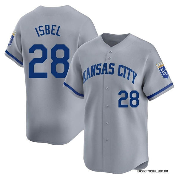 Mens Kansas City Royals #28 Kyle Isbel Nike Gray Road Limited Player Jersey