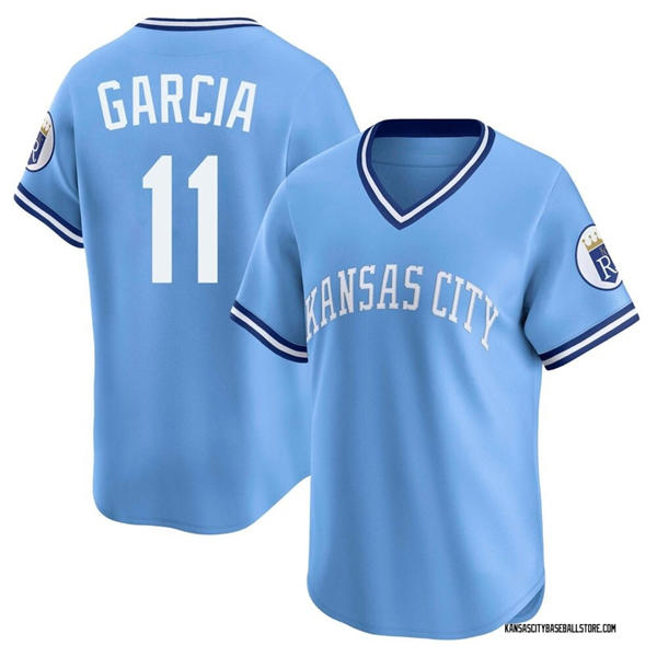 Mens Kansas City Royals #11 Maikel Garcia Nike Light Blue Throwback Cooperstown Collection Limited Jersey