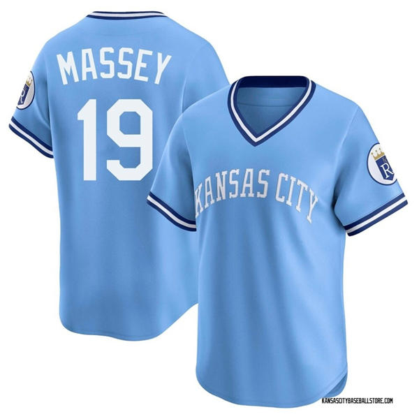 Mens Kansas City Royals #19 Michael Massey Nike Light Blue Throwback Cooperstown Collection Limited Jersey