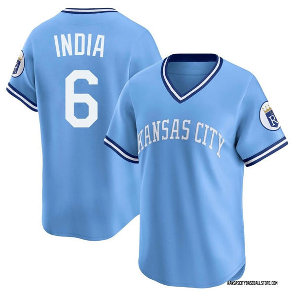 Mens Kansas City Royals #6 Jonathan India Nike Light Blue Throwback Cooperstown Collection Limited Jersey